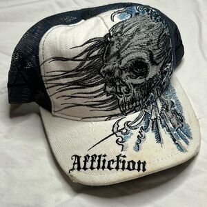 Affliction Navy and White Skull Trucker Hat